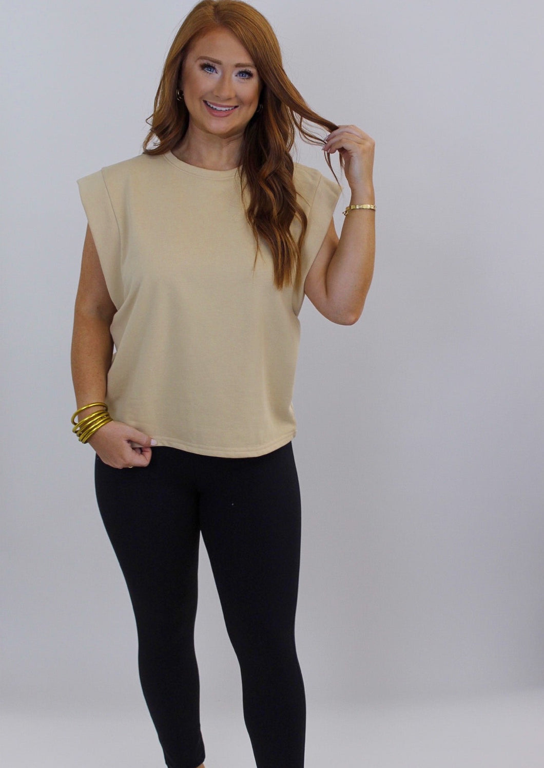 Chill Out Shoulder Pad Tee- Nude