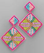Load image into Gallery viewer, Stripe Pattern Bead Square Earrings
