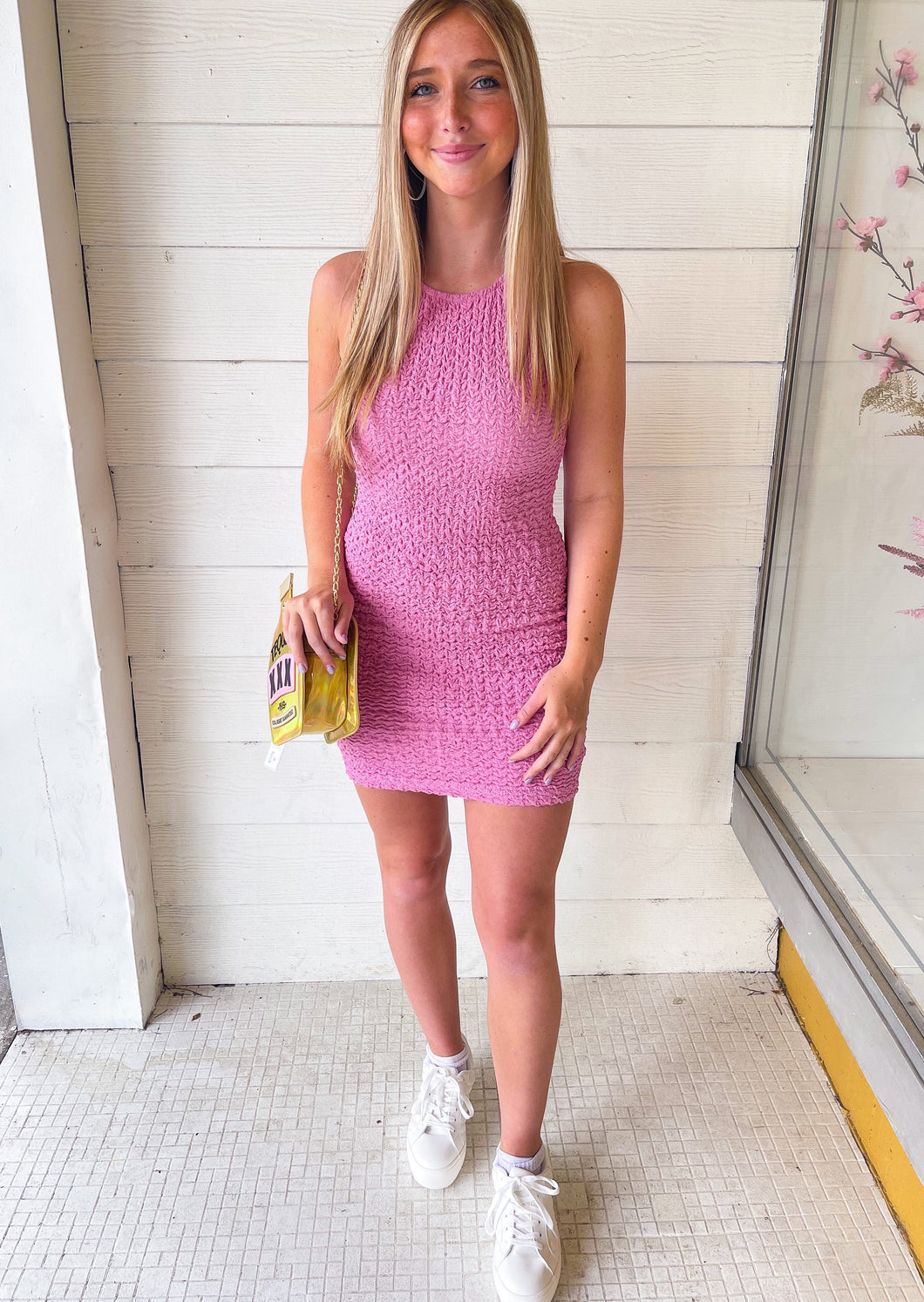 Passionate Heart Textured Fabric Dress- Pink