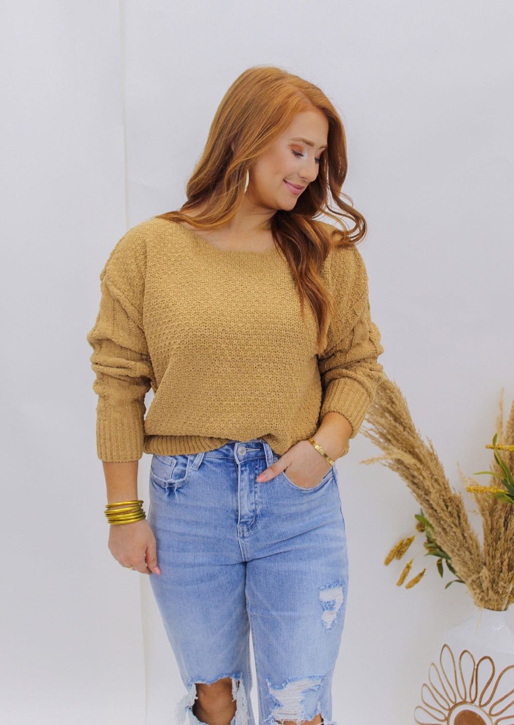 Mixed Feelings Relaxed Ballon Sleeve Sweater- Taupe