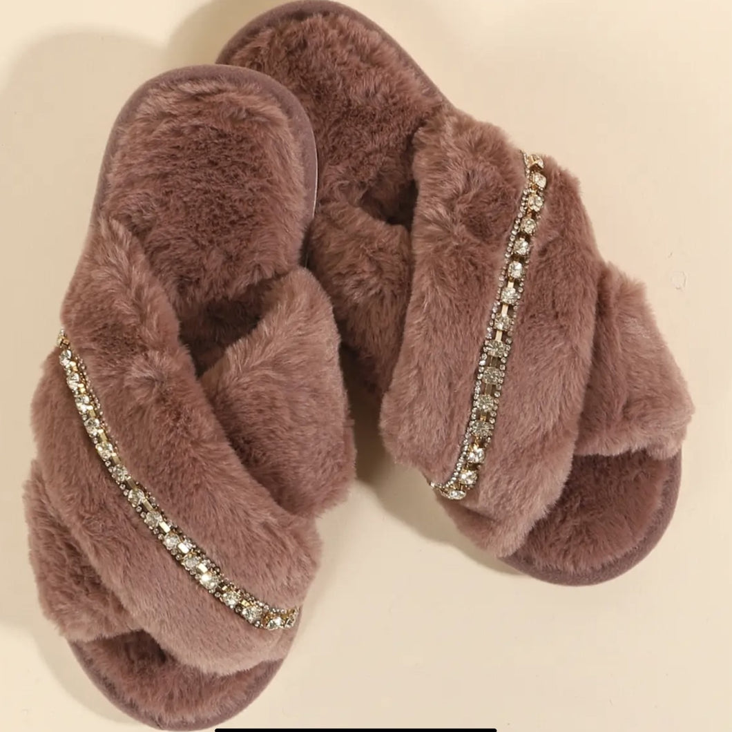 Rhinestone Fur Slippers