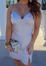 Load image into Gallery viewer, Kelsey Silky V Neck Dress- Champagne
