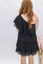 Load image into Gallery viewer, Romantic One Shoulder Ruffled Mini Dress- Black
