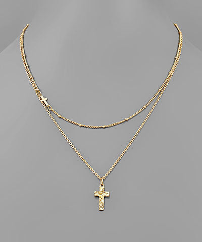 Nugget Textured Cross Necklace
