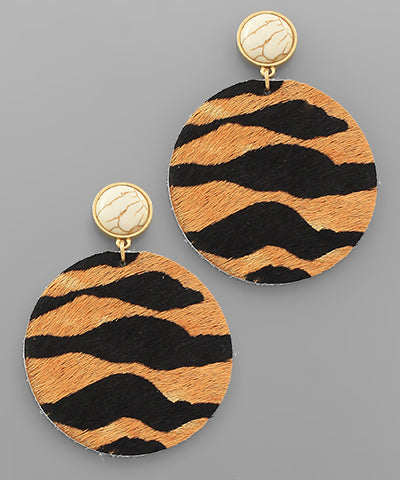 Tiger Print Disk Earrings