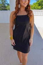 Load image into Gallery viewer, Late Nights Halter Tie Mini Dress- Black
