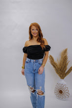 Load image into Gallery viewer, It Girl Ruched Crop Top- Black
