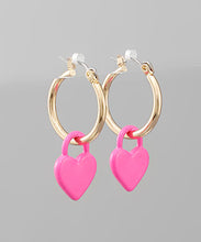 Load image into Gallery viewer, Heart Lock Dangle Hoops
