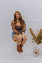 Load image into Gallery viewer, Godwin Polka Dot Mesh Sleeve Smocked Crop Top- Mocha
