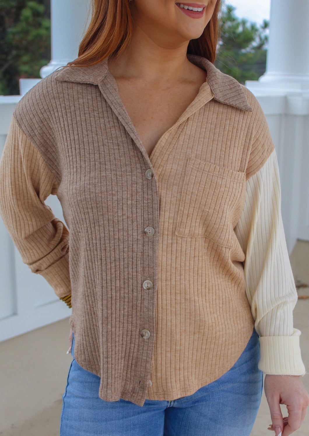 Tami Contrast Shacket-Mocha/Multi