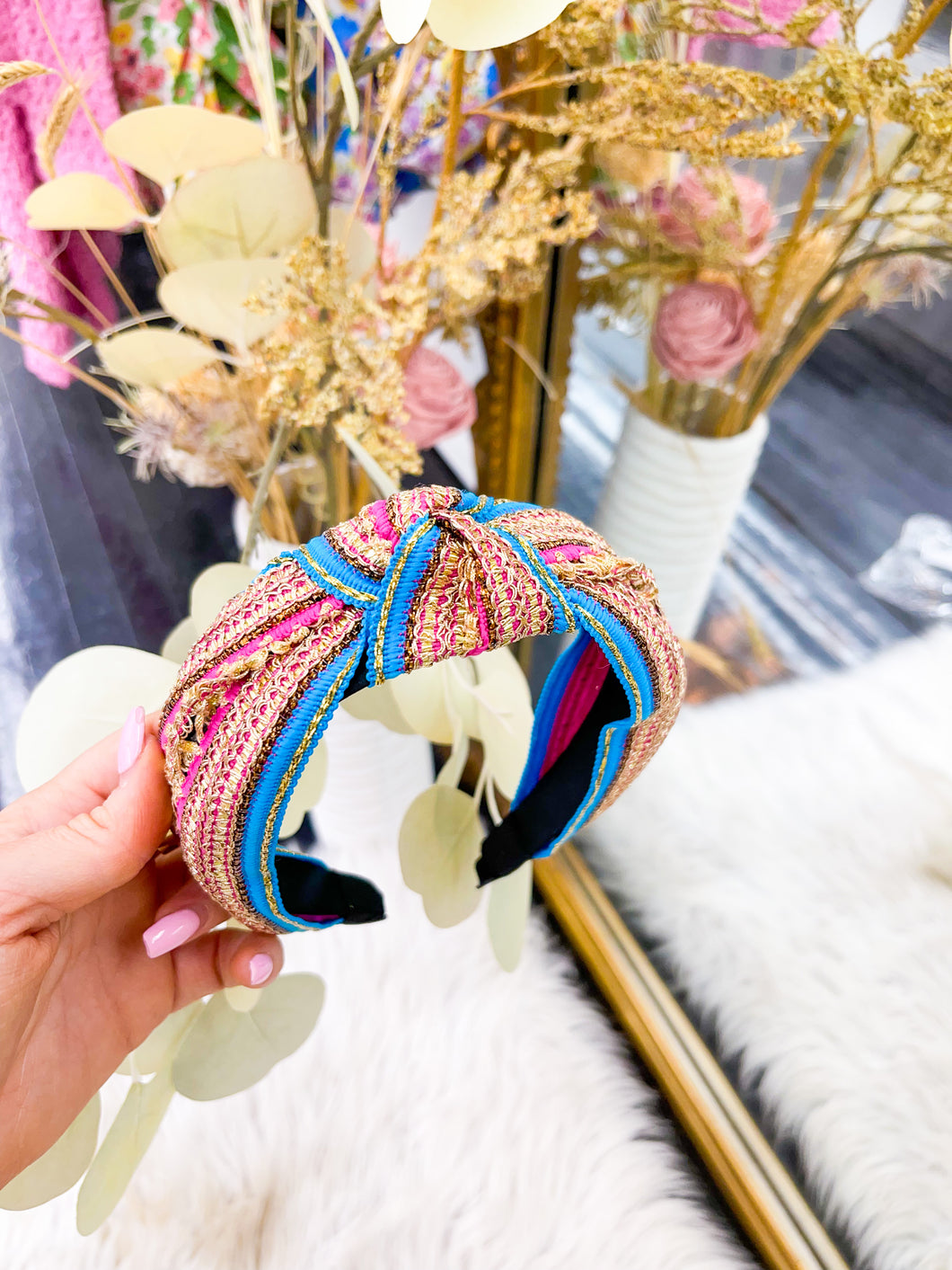 Multicolor Tweed Gold Headband