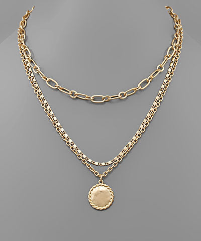 Round Chram 3 Layer Necklace Set