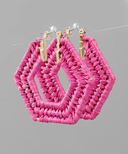 Load image into Gallery viewer, Raffia Wrapped Hexagon Hoops
