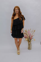Load image into Gallery viewer, Romantic One Shoulder Ruffled Mini Dress- Black
