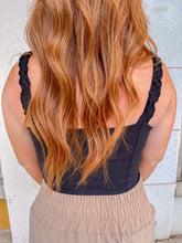 Load image into Gallery viewer, Dainty Ribbed Ruffle Strap Active Top- Black
