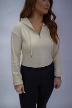 Load image into Gallery viewer, Waffle-Knit Half-Zip Crop Hoodie Pullover
