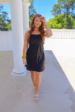 Load image into Gallery viewer, Late Nights Halter Tie Mini Dress- Black
