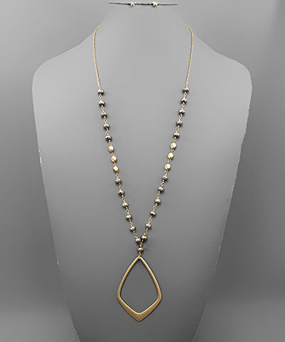 Metal Teardrop Glass Beads Necklace