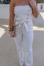 Load image into Gallery viewer, Decker Button Detail Strapless Denim Jumpsuit- Off White
