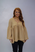 Load image into Gallery viewer, Connie V Neck Shirred Top- Taupe
