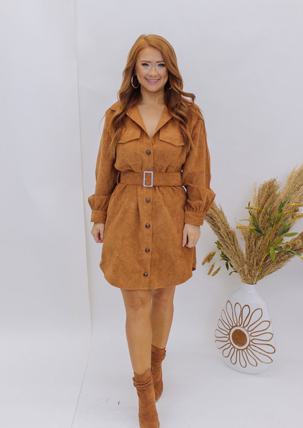 Fall Night Corduroy Dress- Camel