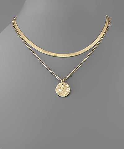 Textured Disk & Snake Chain Layer Necklace