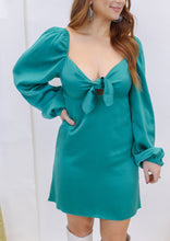 Load image into Gallery viewer, Winter Love Front Tie Satin Dress- Teal
