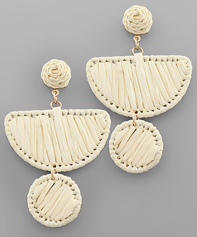 Raffia Wrapped Wedge & Circle Earrings