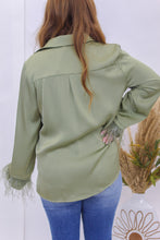Load image into Gallery viewer, Power Love Button Up Feather Detail Sleeve- Olive
