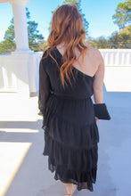 Load image into Gallery viewer, Karson One Shoulder Ruffle Midi Dress- Black
