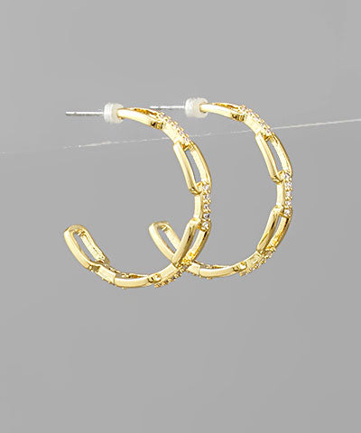 CZ Rectangle Link Hoops