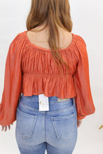 Load image into Gallery viewer, All Love Tie Front Peplum Crop Top- Rust
