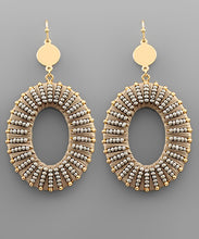 Load image into Gallery viewer, Raffia Wrapped &amp; Beaded Oval Earrings
