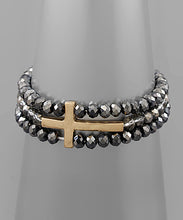 Load image into Gallery viewer, 3 Row Cross Charm Bead Bracelet

