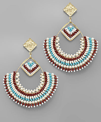 Beaded Square & Fan Earrings