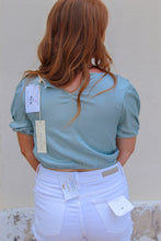 Load image into Gallery viewer, Lorianne Puff Sleeve Ruched Crop Top- Teal
