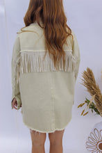 Load image into Gallery viewer, Nashvegas Studded Fringe Denim Jacket- Beige
