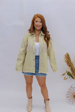 Load image into Gallery viewer, Nashvegas Studded Fringe Denim Jacket- Beige
