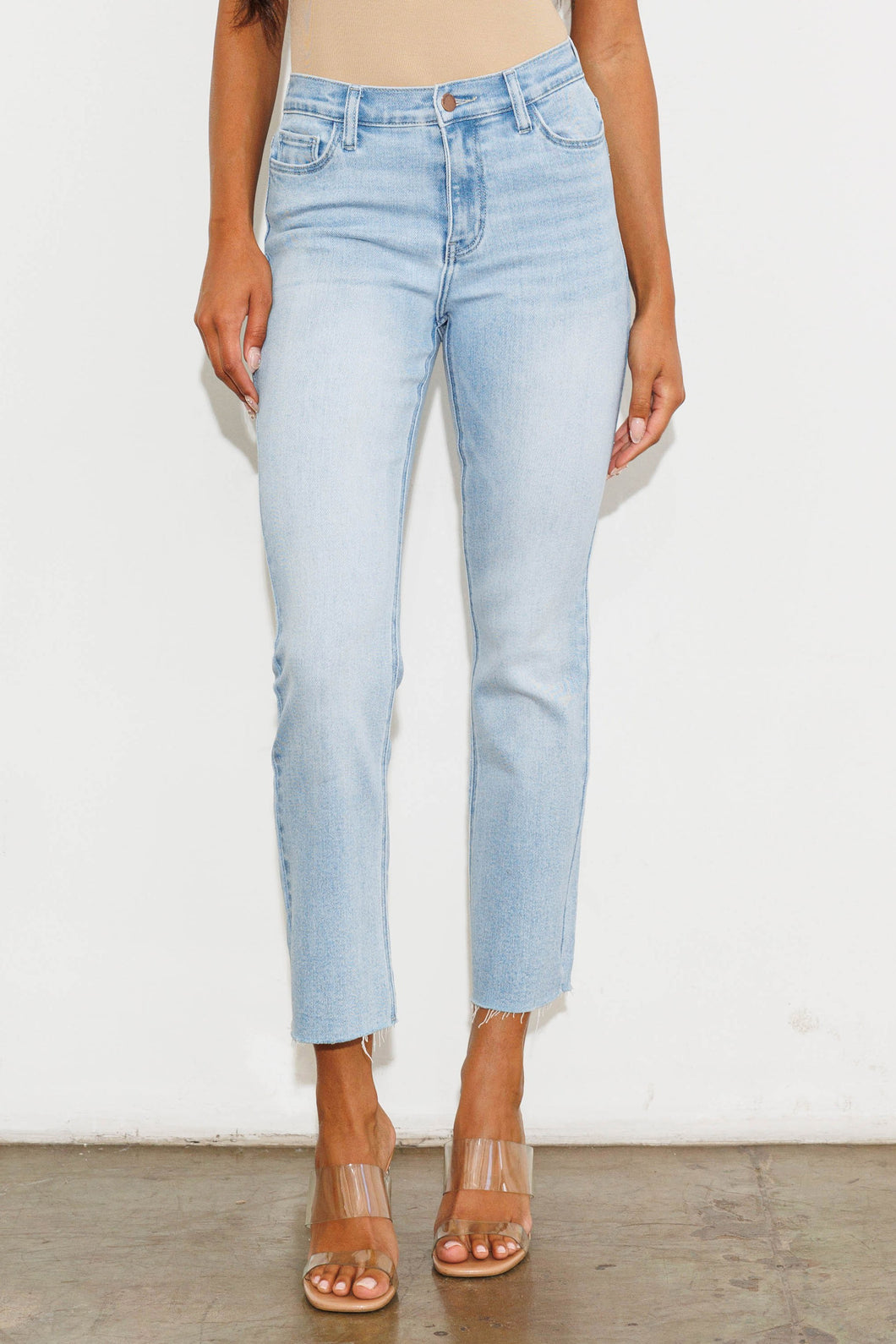 Mid Rise Straight Leg Jeans- Light Wash