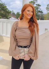 Load image into Gallery viewer, Amara Smocked Balloon Sleeve Crop-Mocha
