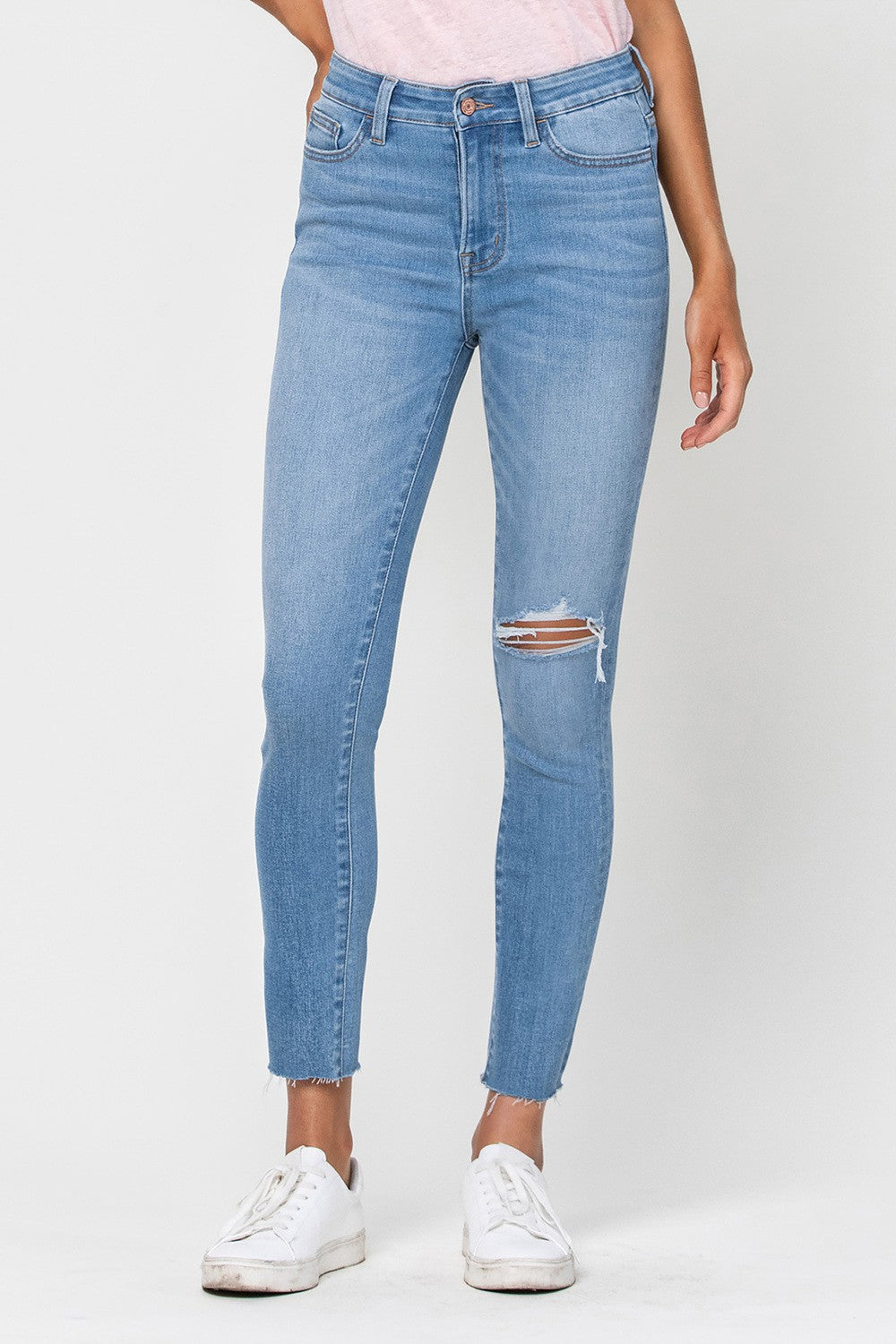 Siasta High Rise Crop Distressed Skinny Jean- Light Wash