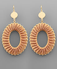 Load image into Gallery viewer, Raffia Wrapped &amp; Beaded Oval Earrings
