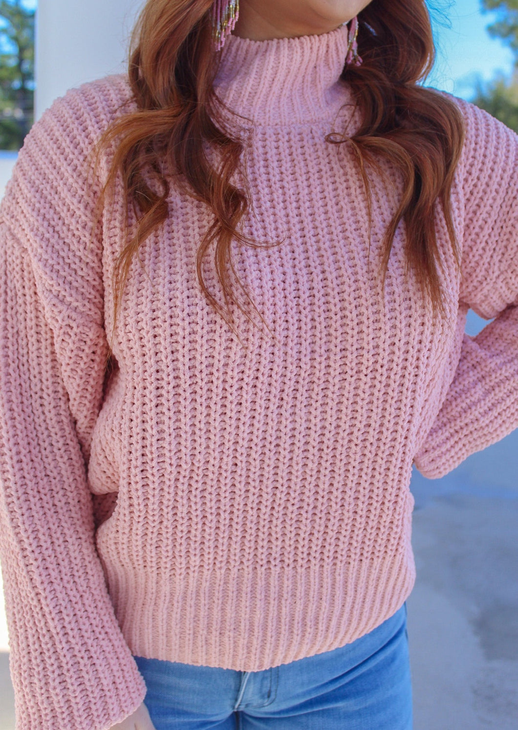 Patti Mock Neck Knit Sweater- Pale Pink