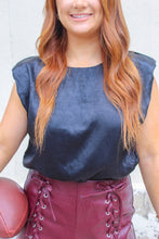 Load image into Gallery viewer, Arden Leather Shoulder Pad Blouse- Black
