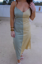 Load image into Gallery viewer, Tea Green Satin Color Block Mini Dress- Sage/Cream
