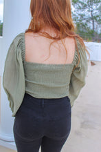 Load image into Gallery viewer, Amara Smocked Balloon Sleeve Crop-Olive
