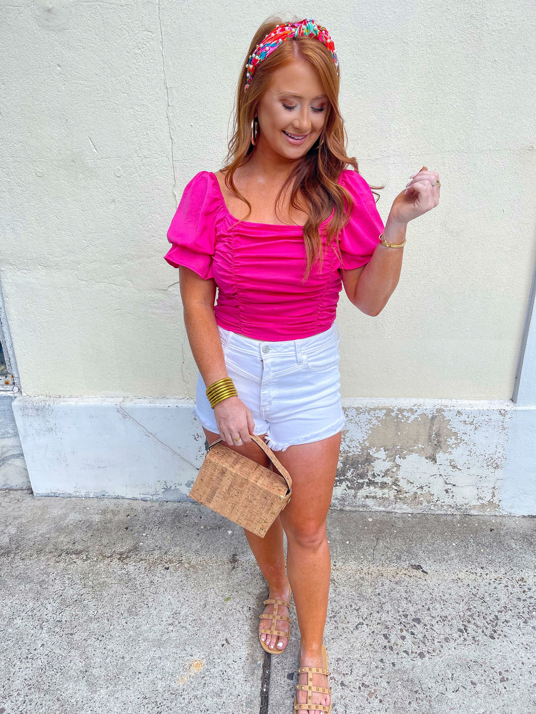 It Girl Ruched Crop Top- Hot Pink