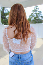 Load image into Gallery viewer, Godwin Polka Dot Mesh Sleeve Smocked Crop Top-White
