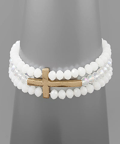 3 Row Cross Charm Bead Bracelet