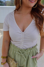 Load image into Gallery viewer, Better Days Short Sleeve Ruched Top- Cream
